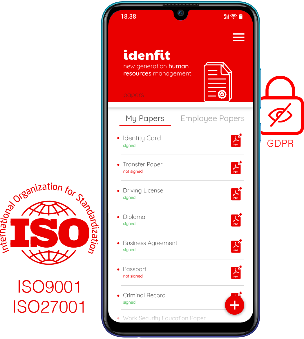 Idenfit helps you to upload and  keep the official papers of your employees in a trustworthy way.